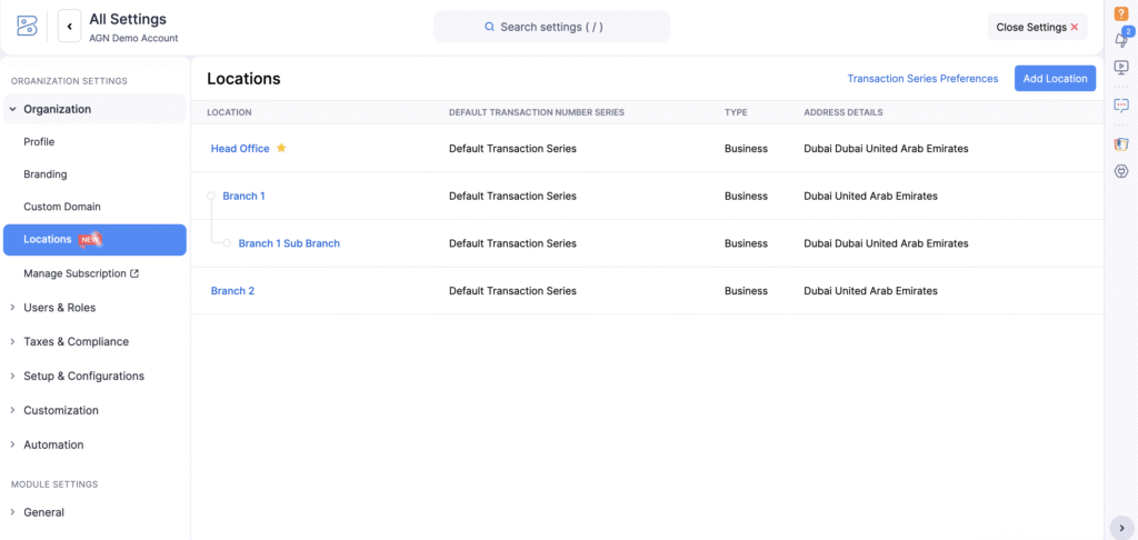 ZOHO Books Branches setup