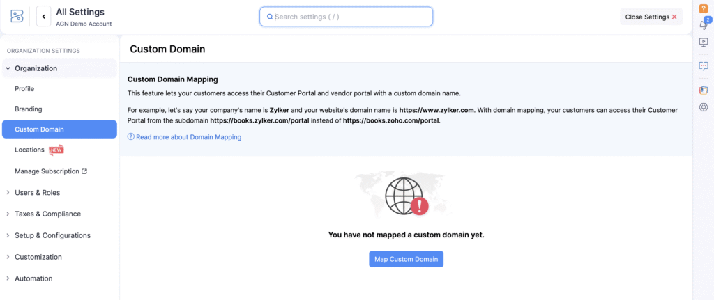 ZOHO Books Custom Domain Mapping