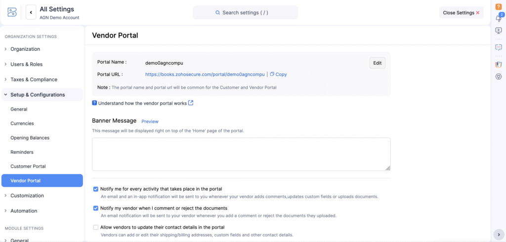 ZOHO Books Customer & Vendor Portal